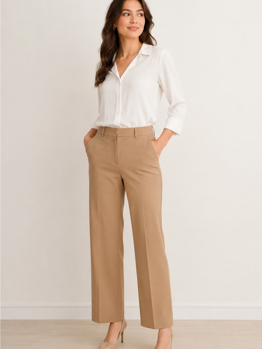 Talbots Tan Wide-Leg Trousers